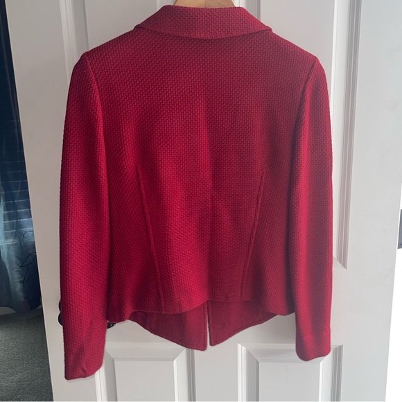 ST. JOHN Santana Red Knit One-Button Blazer Jacket Gunmetal Hardware Size 4 - Picture 8 of 11